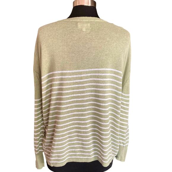 Lou & Grey Linen Blend Moss Green Striped Sweater MEDIUM Nautical Coastal Summer - Picture 5 of 8